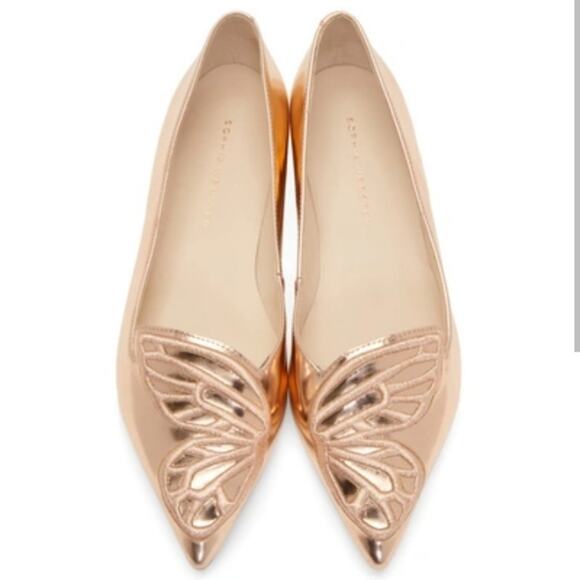 NWOB Sophia Webster "Bibi Butterfly Flats" in Metallic Rose Gold Size 38 - Picture 1 of 3
